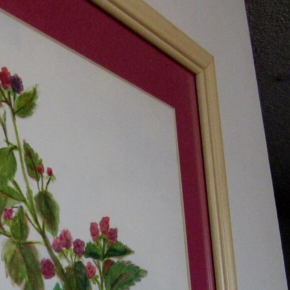 Framed Watercolor Painting Raspberries Original Artwork 19x15 Signed Authentic - Picture 7 of 9